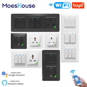 2/3 Gang WiFi Smart Light Wall Switch Socket Outlet Push Button Smart Life Tuya Remote Control Work with Alexa Google Home