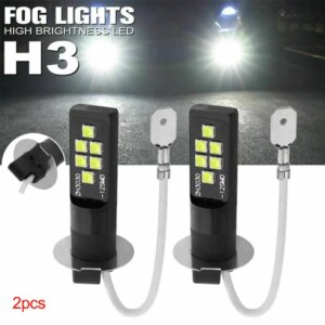 2 PCS H3 3030 12SMD LED Fog Light Bulb Lights H3 Universal Fog Light High Bright LED Bulb Car Lamp 6000K White DC 12V Light Bulb