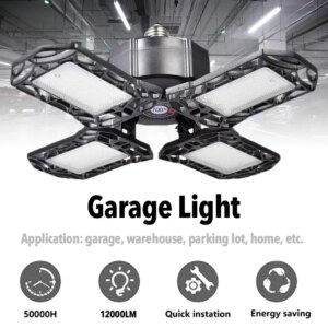 4-Blade LED Garage Light 360 Degrees Deformable Ceiling Light 120W Home Warehouse Workshop Folding Three-Leaf Deformation Lamp