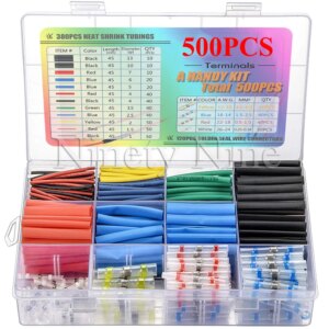 500PCS Solder Seal Wire Connectors & Heat Shrink Tubings Insulated Waterproof Electrical Butt Terminals & Shrink Tubes with Case