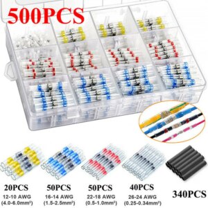 500PCS Waterproof Solder Seal Sleeves Heat Shrink Butt Wire Connectors Electrical Cable Splice Tinned Terminals Universal