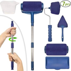 7pcs Multifunctional Paint Runner Pro Roller Brush Tool Set Paint Roller Set Room Wall Painting Brushes Set Home Repack Tool