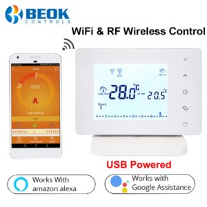 Beok 306RF Wireless Thermostat Wifi Smart Temperature Controller Room Thermostat for Gas Boiler Works with Alexa Google Home