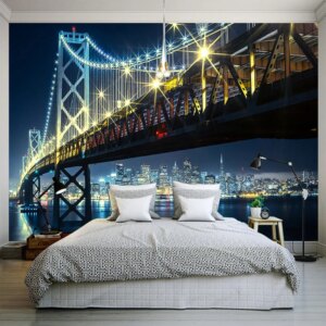 Custom Photo Wallpaper 3D Bridge River City Night View 3D Wall Mural Living Room Bedroom Backdrop Decor Wall Cloth Wall Covering