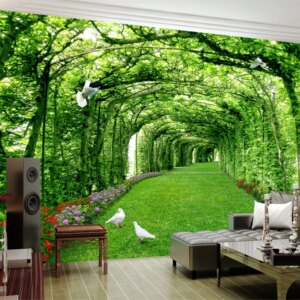 Custom Wall Mural Wallpaper Modern Green Forest Tree Lawn 3D Wall Cloth Living Room TV Background Wall Home Decor Wall Paper 3D