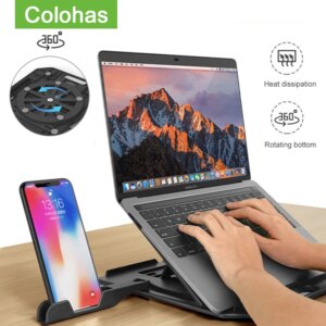 Height Adjustment Laptop Stand For Macbook Pro Notebook Support 360 Degree Rotating Bottom Computer Stand Riser Cooling Pad