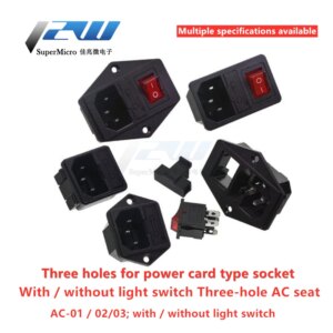 Input connector 10A 250VAC 3-pin iec320 C14 power plug with red light rocker switch 10A male connector