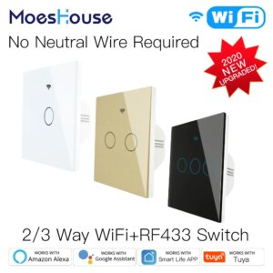 NEW WiFi Smart Light Switch RF433 No Neutral Wire Single Fire Smart Life Tuya App Control Works with Alexa Google Home 220V EU