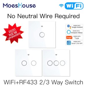 NEW WiFi Smart Light Switch RF433 No Neutral Wire Single Fire Smart Life Tuya App Control Works with Alexa Google Home 220V EU