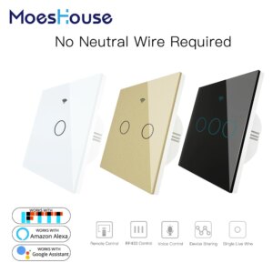 WiFi Smart Wall Switch No Neutral Wire Needed Wireless Smart Life Tuya Remote Control Single Fire Work with Alexa RF433