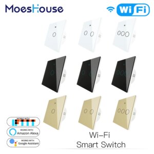 WiFi Smart Wall Touch Light Switch Smart Life/Tuya Wireless Remote Control Work with Alexa Google Home White Black Gold