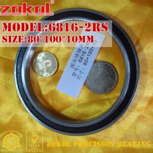 ZOKOL 6816 RS bearing 6816 2RS 1000816 61816 6816-2RS Deep Groove ball bearing 80*100*10mm