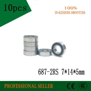 10pcs 687-2RS 7*14*5 mm rubber sealed deep groove ball bearing 687 687RS 7x14x5 MINI miniature steel ball bearings
