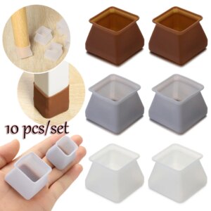 10pcs New Silicone Chair Leg Caps Square Table Cover Feet Pads Floor Protectors White Grey Brown Color Furniture Legs