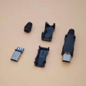 10sets Mini Usb 4 in 1 Type 5Pin Welding Male Plug Connector Adaptor Black For Kinds of DIY