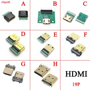 1X HDMI 19Pin Female Male Plug Connector Gold-plating HDMI Test Socket Jack HDMI repair replacement Soldering PCB board DIY part