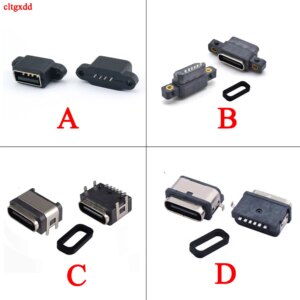 2Pcs Type c 3.1 USB 2.0 Female Jack 4P 6P 4 Feet Smd Inline Panel Waterproof Dwaterproof Water Diy Connector Repair