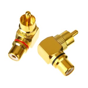 2pcs Gold Plated RCA Right Angle Male to Female Connector Plug Adapter 90 Degree RCA Phono Adapters Connectors