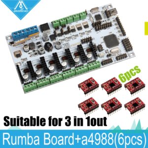 3D Printer Diamond Hotend Brass Multi Color Nozzle Control Kits Mother Rumba Board With 6pcs A4988 Stepper Driver 6pcs Heatsink