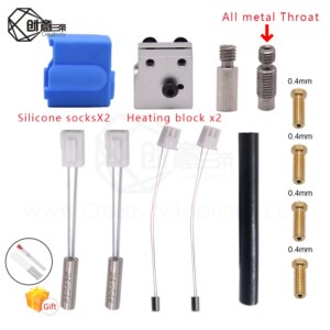 3D Printer Extruder Sidewinder X1/Genius Silicone Nozzle Kit Throat Handle Thermistor Heating Pipe Heated Block for Artillery