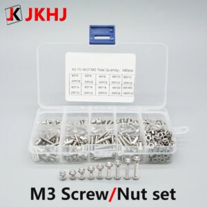 3D Printer Parts M3 Screw nut set Stainless steel hexagon socket head screw with nut 340pcs