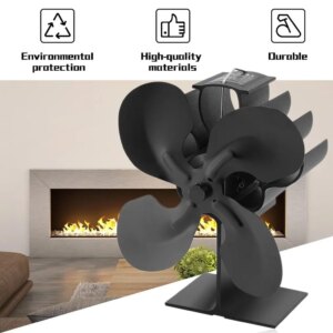 4 Blades Heat Powered Stove Fan Log Wood Burner Quiet Black Home Fireplace Fan Efficient Heat Distribution