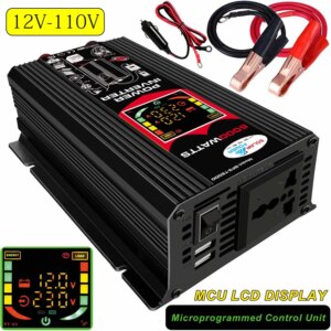 6000W Car Power Inverter Solar Panel Battery Modified Sine Wave Inverter LCD Display Cooling Fan Dual USB Ports 110V/220V