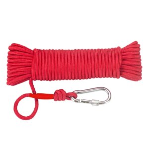 8mm Emergency Escape Rope with Climbing Buckle Magnet Fishing Rope Nylon Rescue Safety Rope 20m Length for Outdoor Sports