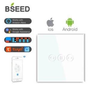 BSEED Wireless Curtains Wifi Switch Wifi Smart Switch White Black Golden Colors Support For Tuya Google Assistant App