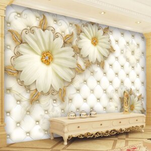 Custom 3D Wall Cloth European Style Luxury Gold Jewelry Flower Soft Pack Background Wall Decor Living Room Mural Wallpaper Rolls