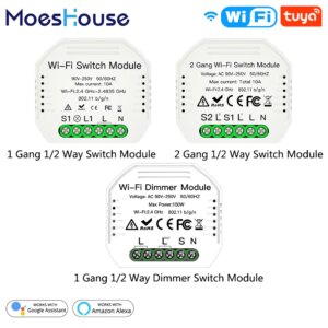 DIY WiFi Smart 1/2 Way 2 Gang Light Relay Module Dimmer Breaker Switch Wireless Remote Control Work with Alexa Google Home
