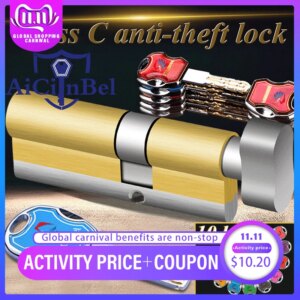 Door cylinder 60 65 70 75 80 85 90mm Security Copper Lock Cylinder Interior Bedroom Living Handle Brass Locking Security door
