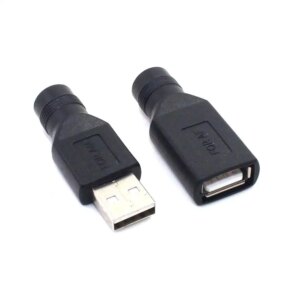 Female Jack To USB 2.0 Male Plug / Female Jack 5V DC Power Plugs Connector Adapter Laptop 5.5*2.1mm Black Color
