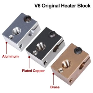 High Quality V6 Plated Copper Heater Block V6 Brass PT100 3D Printer V6 Heat Block For E3D V6 J-head Hotend BMG Extruder Titan