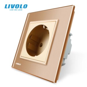 LIVOLO EU standard 16A Electric Wall Power Double Socket Plug,Crystal Glass Panel,ground wires,with logo,waterproof safety