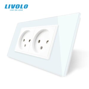 LIVOLO prise Double Israel Power 16A outlet , Tempered White/Black Glass Panel, AC 100~250V,Siamesed Design,no logo