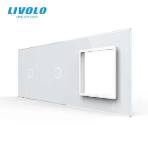 Livolo White Pearl Crystal Glass,222mm*80mm,EU standard,2Gang &1 Frame Glass Panel,C7-C1/C1/SR-11 (4 Colors),only panel,no logo