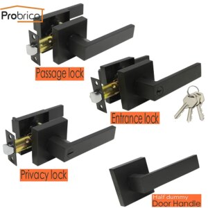 Probrico Black Door handles for Interior Doors Front back gate levers with lock cylinder/latch Heavy duty door lock handles set