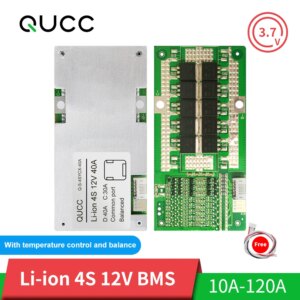 Qucc BMS 4S 12V 18650 Balancer Lithium Battery Protection Board for Battery Pack Solar Lamp 15A 20A 30A 40A 60A