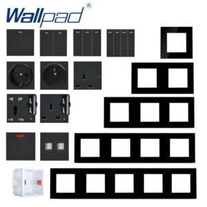 S6 Series Glass Switch and Socket DIY Combination Wall Button Light witch Power Outlet Socket Crystal Black Glass DIY Wallpad