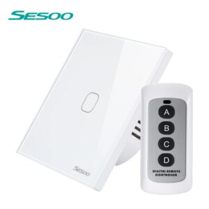 SESOO Remote Control Touch Sensor Wall Light Switch 1 2 3 Gang 1 Way LED Indicator Crystal Tempered Glass Panel EU Standard AC