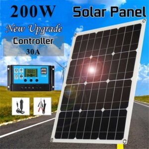 Solar Panel 200W 30A Controller 18V Dual USB Port Outdoor Portable Battery Charger For Mobile Phone Car Yacht RV Lights Charging