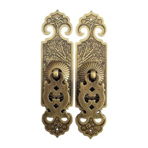 Tiazza 2Pcs Vintage Style Embossing Pattern Pulls Handle Bookcase Wardrobe Drawer Window Pure Copper Double Door Handle