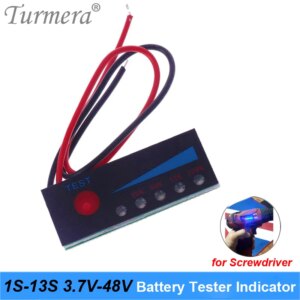 Turmera 1S-13S Battery Tester Capacity Indicator 4.2V 8.4V 12V 16.8V 18V 24V 25V 36V 48V for Screwdriver Battery and E-bike Use