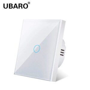 UBARO Touch Switch EU Standard White Crystal Glass Panel Light Switch Ac230v Switch 1Gang 1 Way Wall Lamp Touch Switch