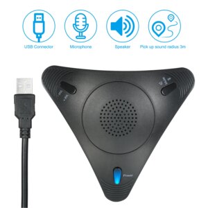 USB Conference Computer Microphone Omnidirectional Desktop VOIP Wired Microphone Built-in Speaker Support Volume Control Mute