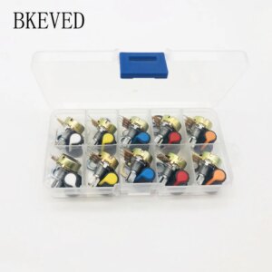 WH148 Potentiometer Kit B1K 2K 5K 10K 20K 50K 100K 500K 1M 15mm Linear Taper Rotary Potentiometer Resistor Set 3pin With Cap