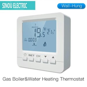 Wall-Hing Gas Boiler Thermostat Water Heater Temperature Controller Programmable Battery Powered with Backlit LCD 5A