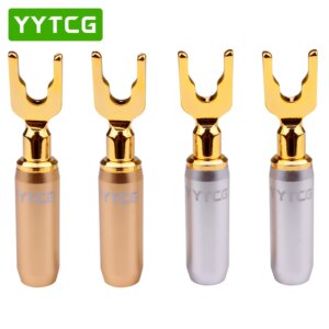 YYTCG 4Pcs/lot Y/U Type Pure Copper Speaker Plugs 24k Gold-plated Speaker Cable Plug Banana Connector
