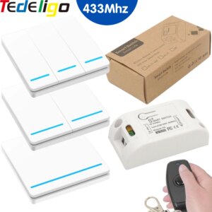 wireless light switch RF 433MHz Push button Remote Control AC 95-250V 10A Receiver wall panel For bedroom,gallery lights lamp